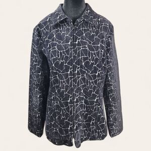 CHRISTOPHER & BANKS | Black Silver Giraffe Patterned Zip Up Blazer Pockets | XL